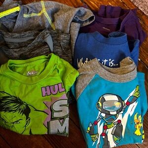 Large lot of 4T boys sweatpants, cozy fleece sleeper sets, 6 tshirts, shorts